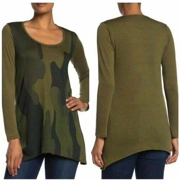 GO COUTURE M Green Camo Long Sleeve Tunic Top - Picture 2 of 9
